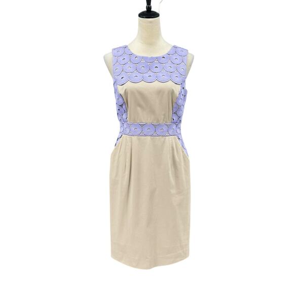 Antonio Melani Khaki Tan Lavender Purple Circle Lace Overlay Sheath Dress - Picture 2 of 12